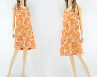 60s Shift Dress Vintage Orange Dress Abstract Floral Dress 1960s Sun Dress Sleeveless Dress Knee Length Dress 60s Summer Dress xs / s