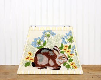 Bunny Crewel Lamp Shade - Vintage - Cottage Decor - Nursery - Spring Decor - Lampshade - Yellow Lamp Shade - One of a Kind!