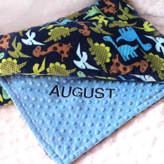 Toddler Blanket / 48 x 60 Blue & Green Dinosaur Minky Baby Blanket Boy, Personalized Blanket / Toddler Blanket / Throw Blanket