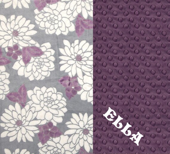 Minky Baby Blanket Girl, Flower Baby Blanket / Personalized Baby Blanket - Nursery Decor // Purple Baby Blanket // Name Baby Blanket