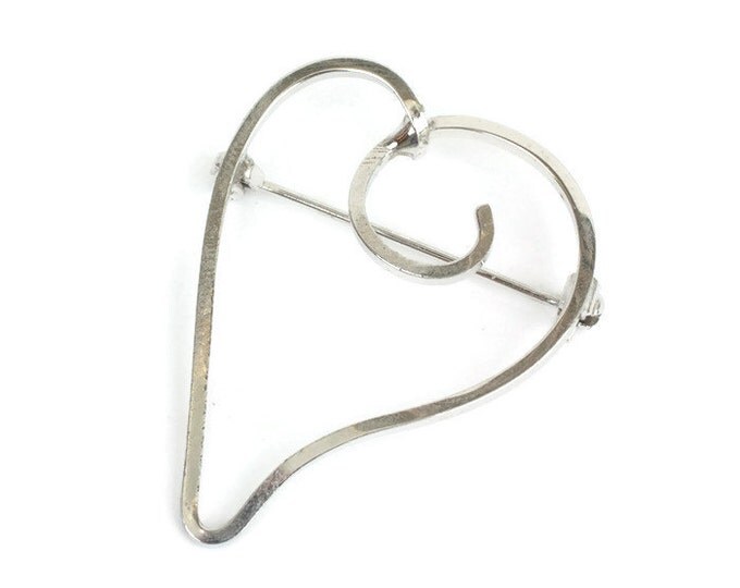 Sterling Modernist Heart Brooch Pin Sleek Simple Vintage
