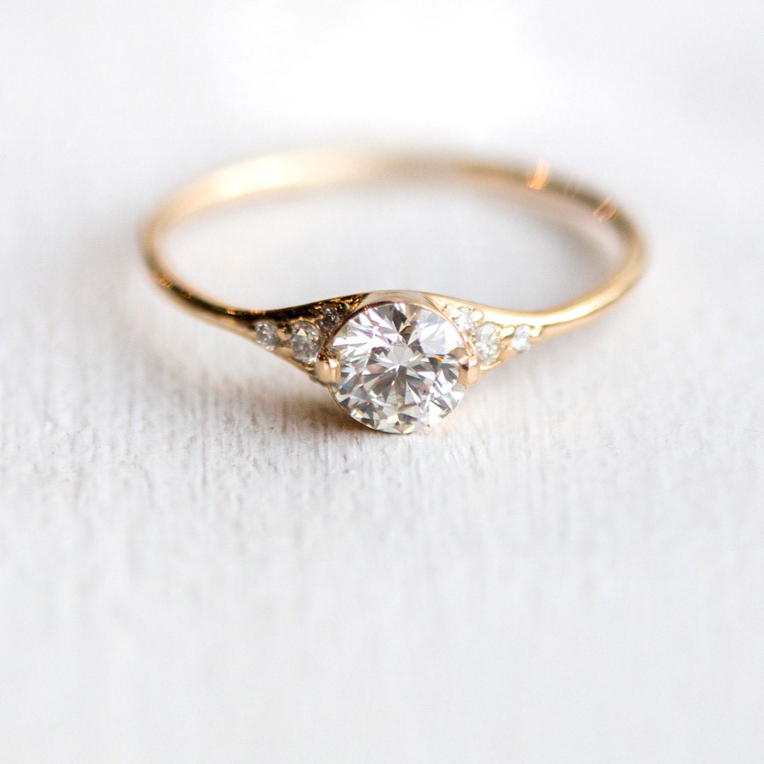 Lady's Slipper Diamond Engagement Ring // Delicate Diamond