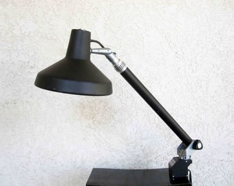 Vintage Vemcolite Industrial Workbench or Drafting Table Lamp in Black. Dual Bulb. Circa 1960's - 1970's.