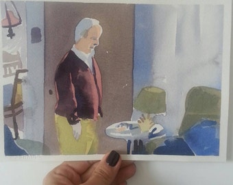Dinner at D's- original watercolor painting