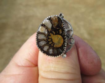 Sterling Silver Ammonite Ring - Size 9 - FREE RESIZING