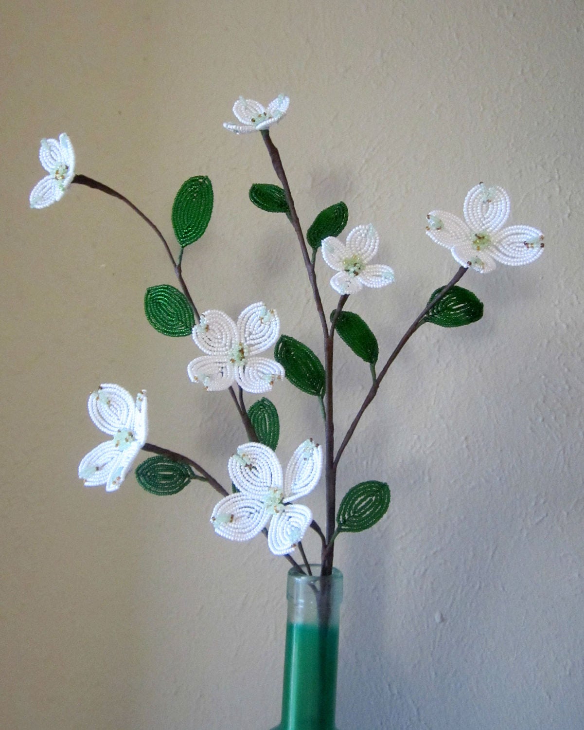 White Dogwood Branch Dee's French Beaded Flowers