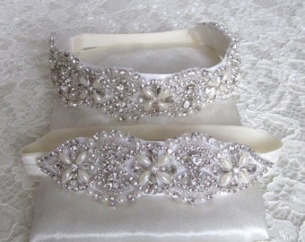 Pearl Crystal Rhinestone Bridal Garter Set,Wedding Garter,Bridal Accessories,Style #GSET3