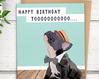 France bulldog birthday card: "Happy birthday to you." French bulldog birthday card. Frenchie card. Funny birthday cards. Dog birthday card.