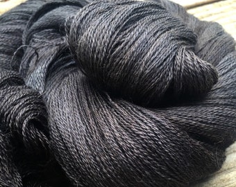 Gunpowder Gray hand dyed lace weight yarn cashmere blend yarn cobweb lace 1312 yards baby alpaca silk cashmere dark grey black lace weight