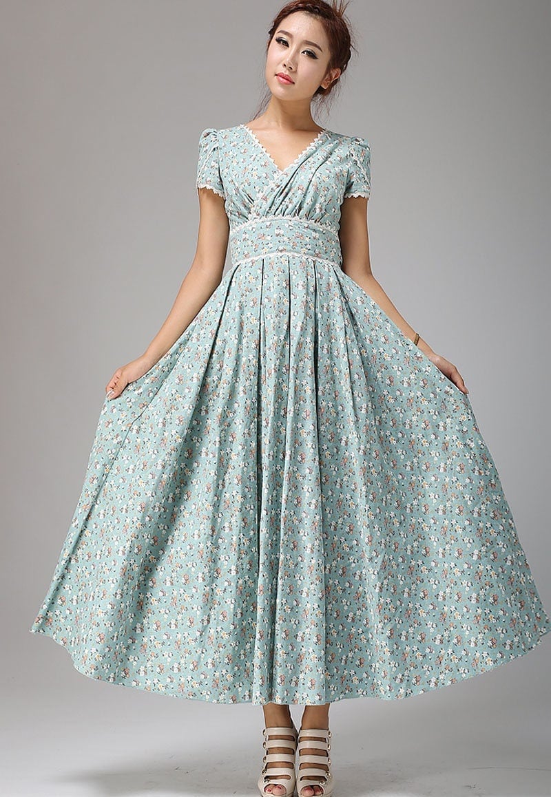 Maxi dress Floral dress Duck Egg blue wedding dress Prom