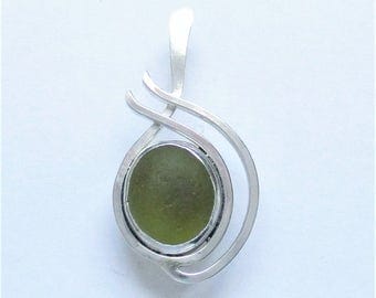 Sea Glass Jewelry - Sterling Olive Green Sea Glass Pendant