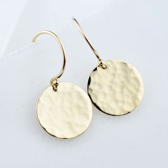 Solid 14K Gold Earrings 14K Gold Disc Earrings by LilyEmmeJewelry