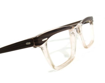 Vintage Mens Womens Woodgrain Clear Hornrim Eyeglasses Eyewear Frame NOS