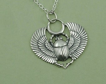 Egyptian Jewelry, Scarab Necklace - Sterling Silver Scarab Beetle Pendant Jewelry, Teacher Gifts, Trendy Necklaces, Birthday Gift,
