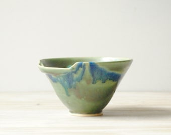 Vintage Handmade Pottery Bowl, Green Ceramic Bowl, Studio Pottery
