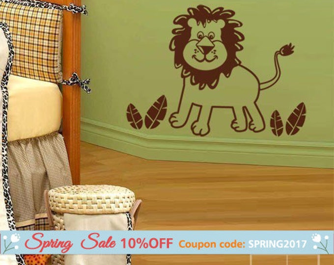 Lion Wall Decal, Jungle Animals Wall Decal, Lion Wall Sticker, Little Jungle Lion Wall Decal for Kids, Lion Nursery Baby Room Wall Decal