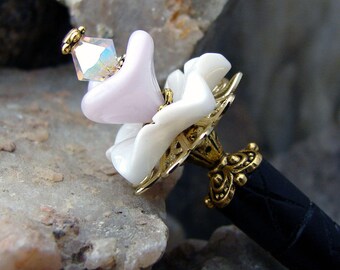 Carved Shell Flower Hair Stick with Soft Pink Glass and Swarovski Crystals Floral Hair Sticks Hairsticks Hair Picks Hair Chopsticks - Mignon