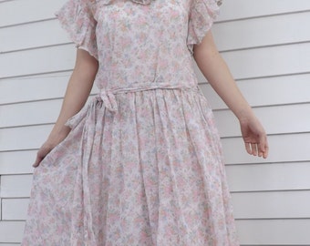 Sheer Floral Dress Retro Country S