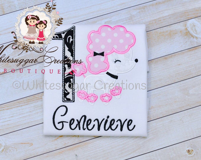 Baby Girl Puppy Birthday Shirt - Parisian Poodle Birthday Shirt for Girls - Custom Embroidered Shirt - Paris Birthday Outfit