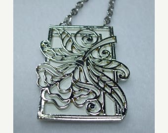 SALE 50% OFF Vintage Coro Lucite Framed Floral Pendant 1970's on Silver Chain