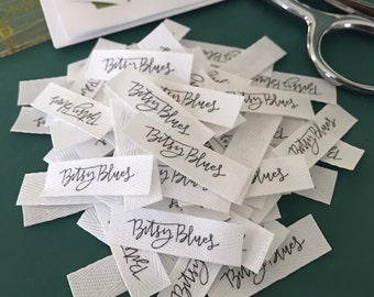 Twill, Half Inch Ribbon, Cut - Flat or Folded, CUSTOM Printed Sew-in Fabric Label (natural and white)