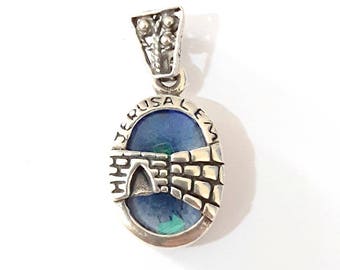 3D Jerusalem Western Wall Pendant set with Eilat Stone