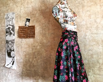 Vintage 80s Laura Ashley Navy Pink Flowers Circle Skirt small