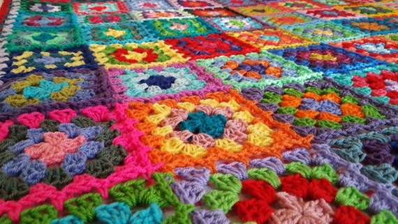 Granny Squares BLANKET Afghan Crocheted 70" x 50"  Sofa Throw