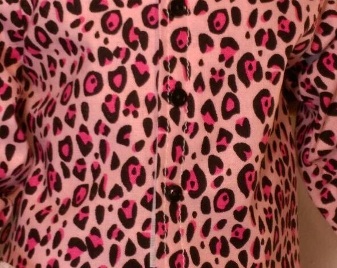 Pink cheeta print shirt fits dolls like American Girl and 18" dolls