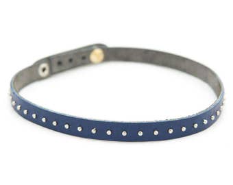 Blue leather choker, studded blue choker necklace - the Rebelle choker