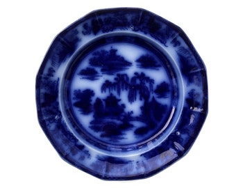 Antique Flow Blue Ironstone Plate Podmore Walker Manilla Oriental