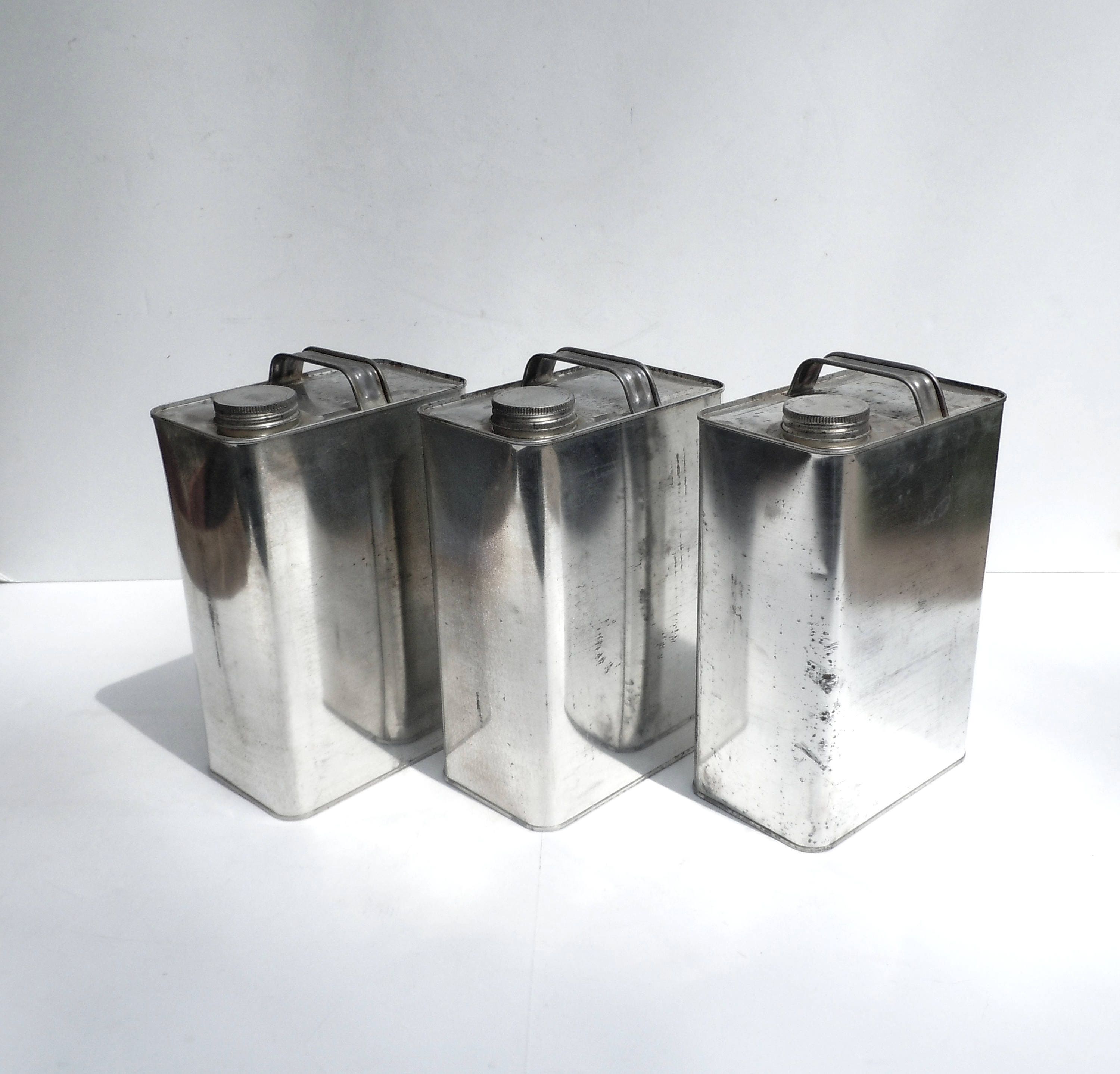 Vintage Metal Containers with Handles and Screw Top Lids / 1