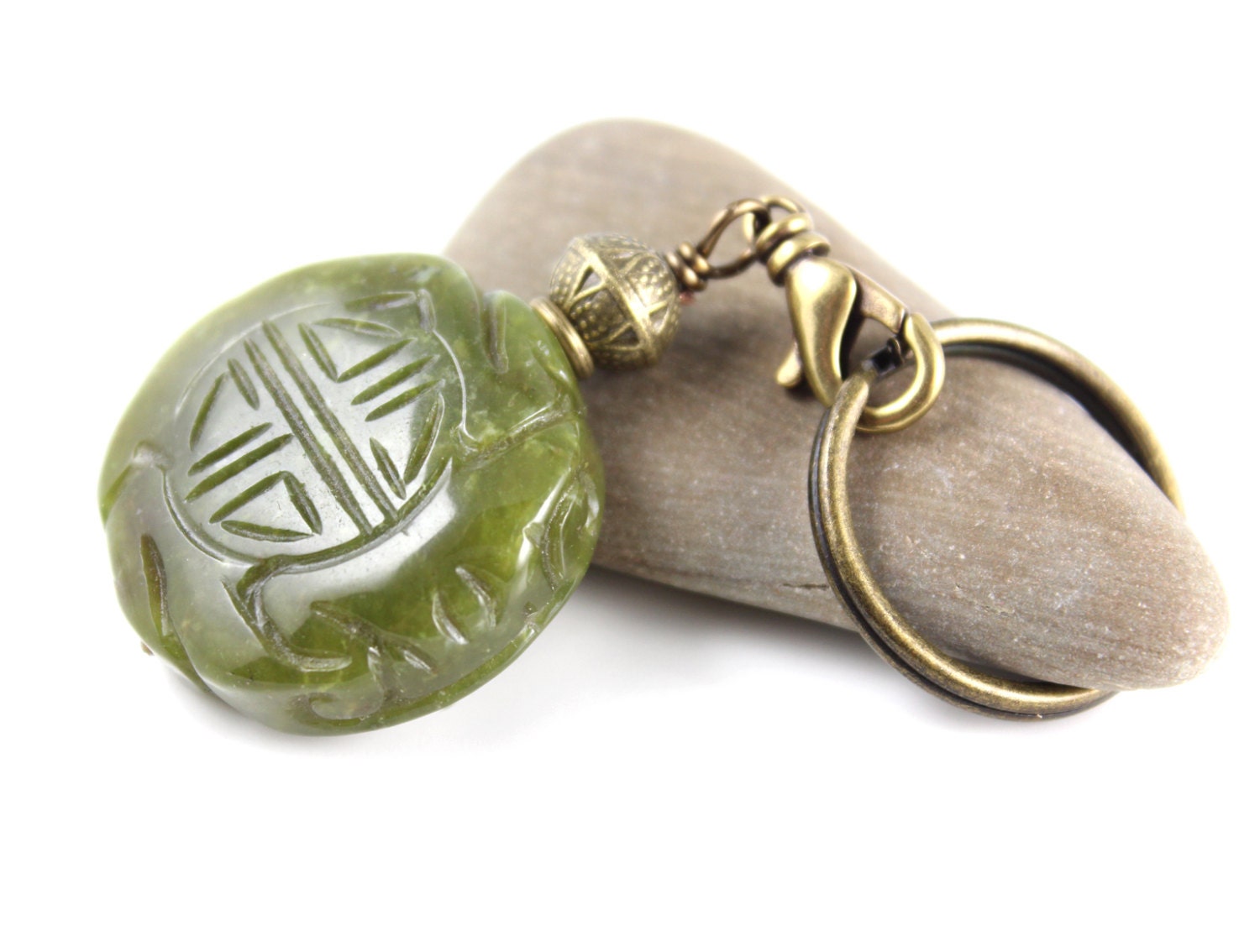 Longevity Jade Keyring Gemstone Key Chain Protection