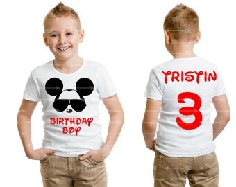 Mickey Mouse "Birthday Boy" Toddler Youth Boy White Tee Personalized Name and Age Number on Back Cool Mickey Mouse Custom Boy Disney Shirts