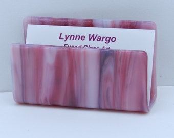 Business Card Holder, Card Holder, Desk Accessory, Office Gift, Pink & Purple Streaky Glass, #62