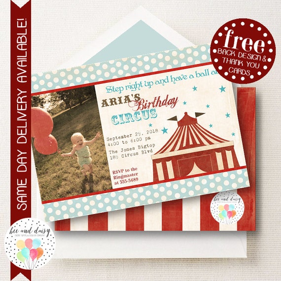 Vintage Circus Invitation, Circus Birthday Invitation, Circus Party, First Birthday, Girl Birthday, Boy Birthday, Circus Photo Invite Il_570xn