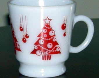 Rare Antique Hazel Atlas Christmas Tree Milk Glass Mug