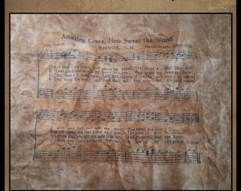 Amazing Grace Printed Music Sheet- 8 x 10 print- on 32 Count Linen- For Amazing Grace Little White Church X-Stitch Pattern