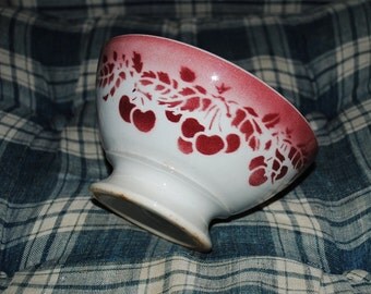 Antique FRENCH Cafè au lait BOWL CHERRIES in red