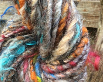 HANDSPUN Mixed Wool Thick and Thin Yarn with Firestar Locks