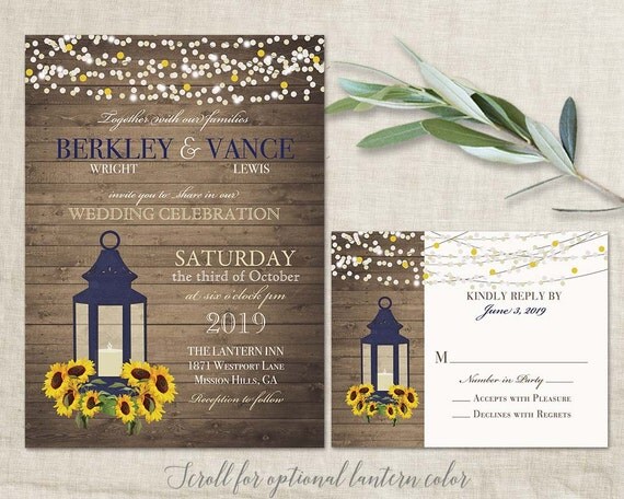 Sunflower Wedding Invitation Rustic Lantern Country Wedding Sunflower Wedding Invitation Rustic Lantern Country Wedding