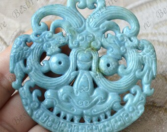 Carving dragon Jade Pendant Jade Pendant, Double Face dragon Jade Pendant Amulet Talisman,Jade Necklace Pendant Jewerly