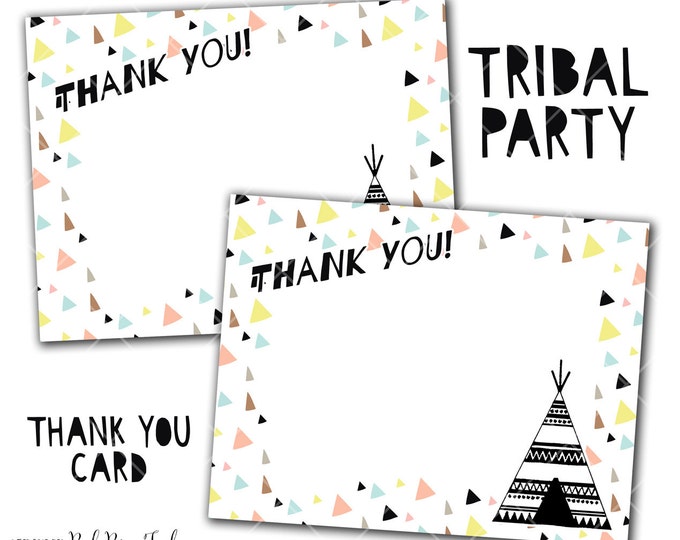 Tribal Party, Aztec Party, Thank you card, Instant Download, Print Your Own