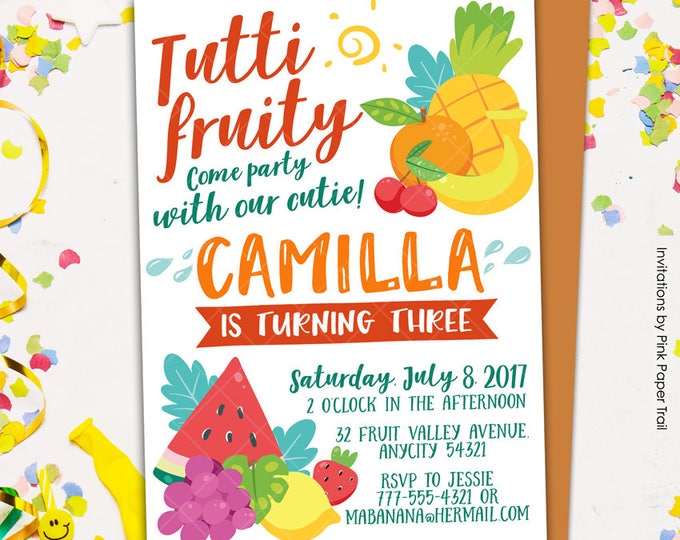 Tutti Fruity Summer Fruits Party Printable Thank You Tags, Watermelon, Pineapple, Banana, Orange, Lemon, Grapes, Cherries, Strawberry Party