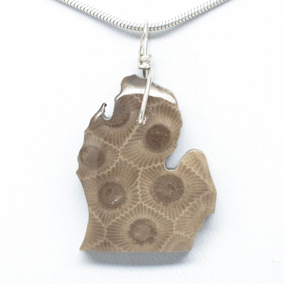 Michigan Shape Petoskey Stone Pendant Lower Peninsula