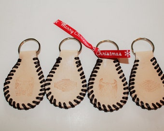 Hand stamped and laced leather key ring