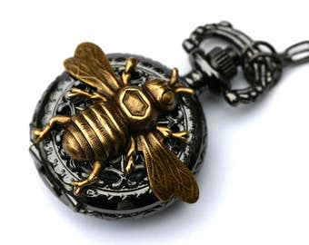 Bee Pocket Watch Mens Necklace