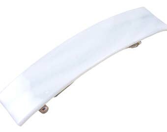 Tiffany Glass Barrette - 3.5" 9cm - Simple Snow White Fused Glass - Plain One Color Solid