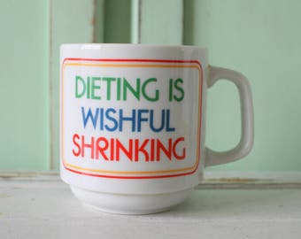 Vintage RAINBOW MUG.....diet is wishful. coffee. tea. colorful. rainbow. retro housewares. kitsch. 80s housewares. gift. kitchen. drink.