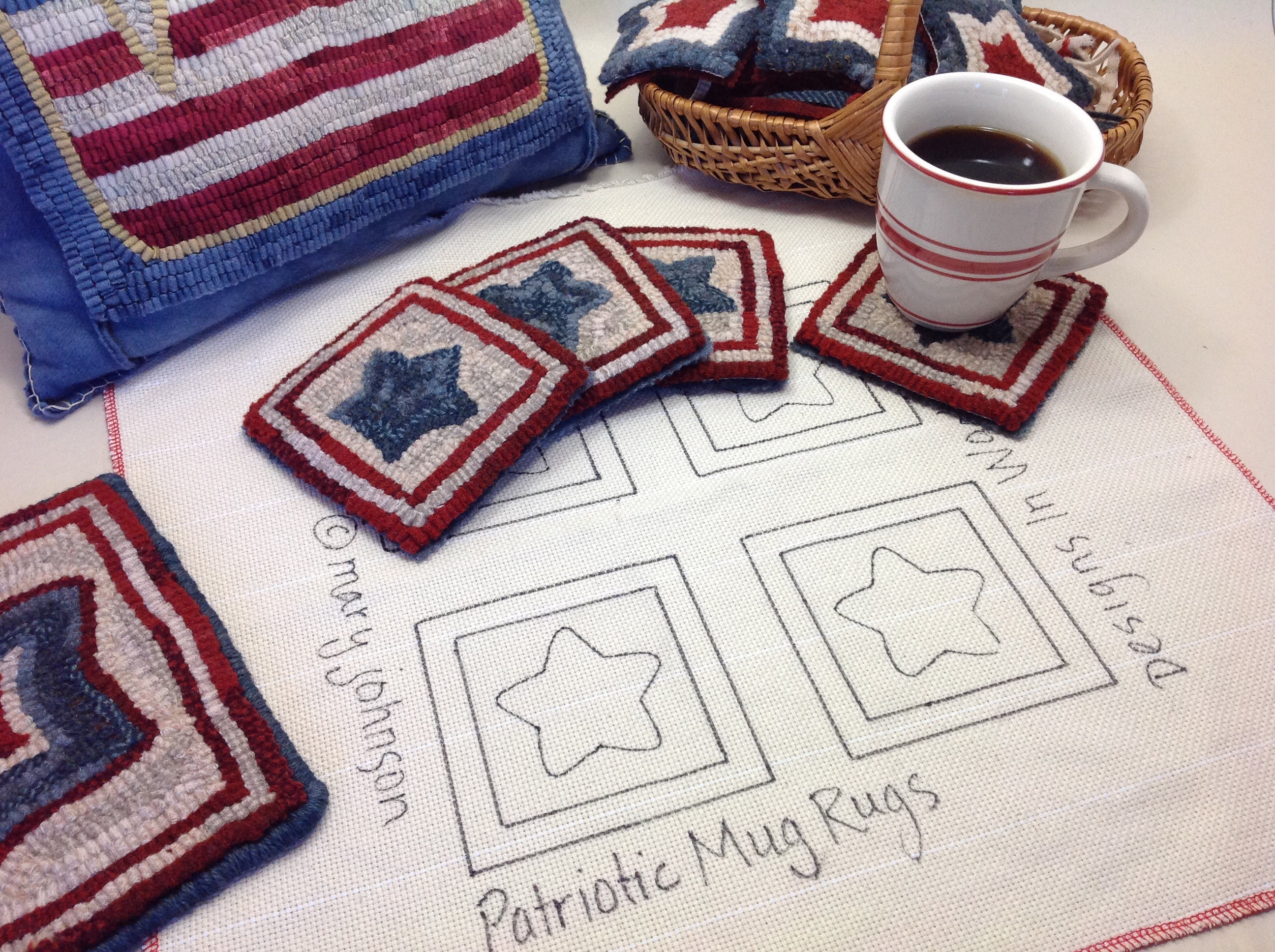 Rug Hooking KIT, Patriotic Star Mug Rugs, K113, DIY Patriotic Kit